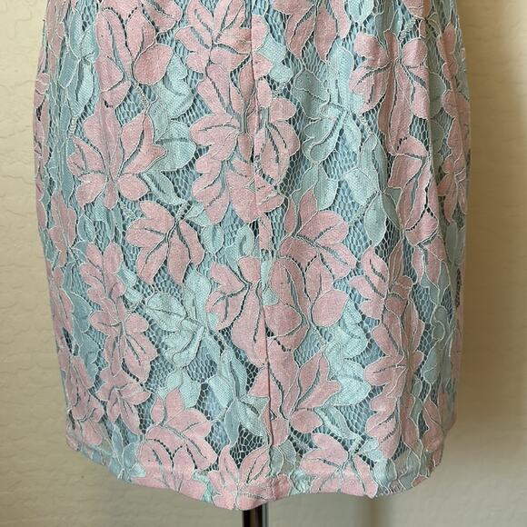 Lulu's Loving Thoughts Light Blue & Pink Halter Neck Lace Mini Dress Size M - Picture 12 of 16